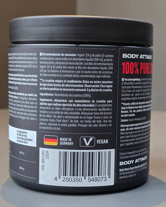 کراتین بادی اتک 300 گرمی (لاین اصلی آلمان و غیر اماراتی) BODY ATTACK 100% PURE CREATINE